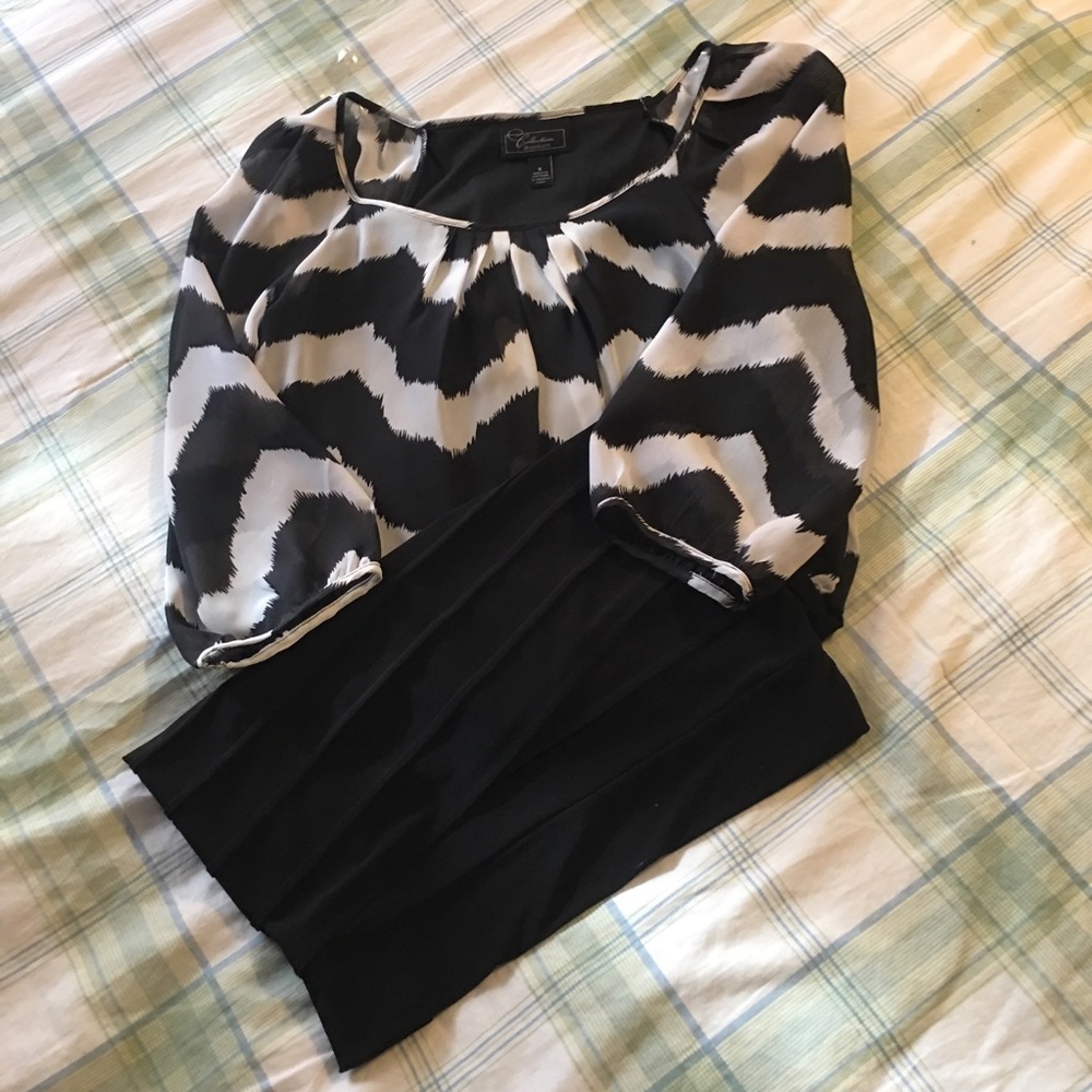 Black and White quarter sleeve chevron dress